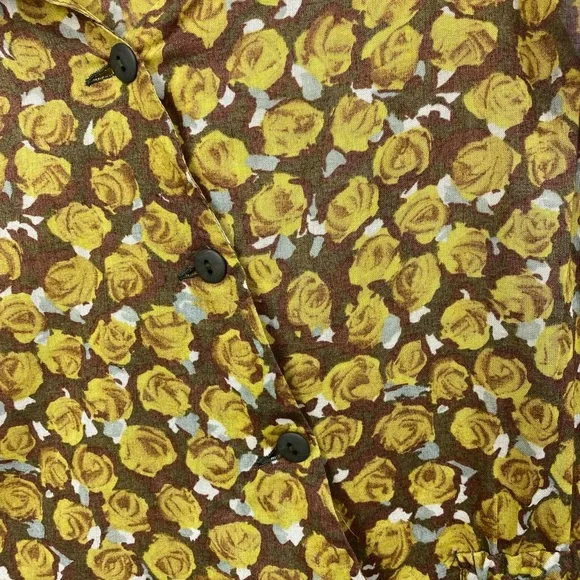 LILITH Quirky mustard & brown floral side button midi dress size S - Picture 3 of 7
